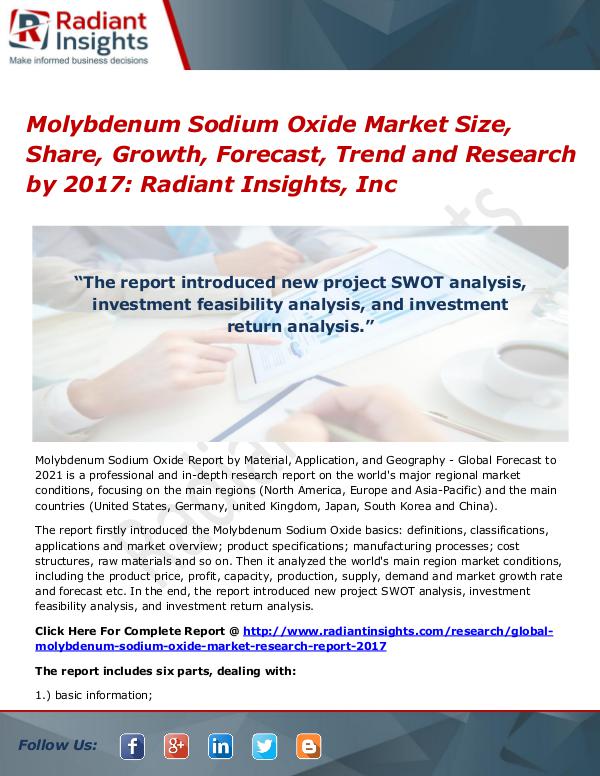 Molybdenum Sodium Oxide Market Size, Share, Growth, Forecast 2017 Molybdenum Sodium Oxide Market Size, Share 2017