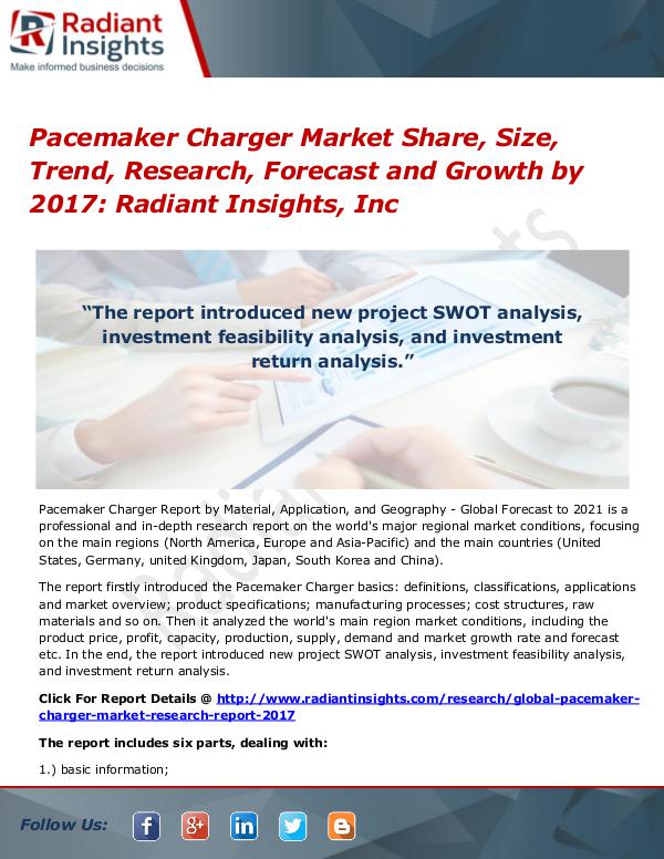 Pacemaker Charger Market Share, Size, Trend, Research, Forecast 2017 Pacemaker Charger Market Share, Size, Trend 2017