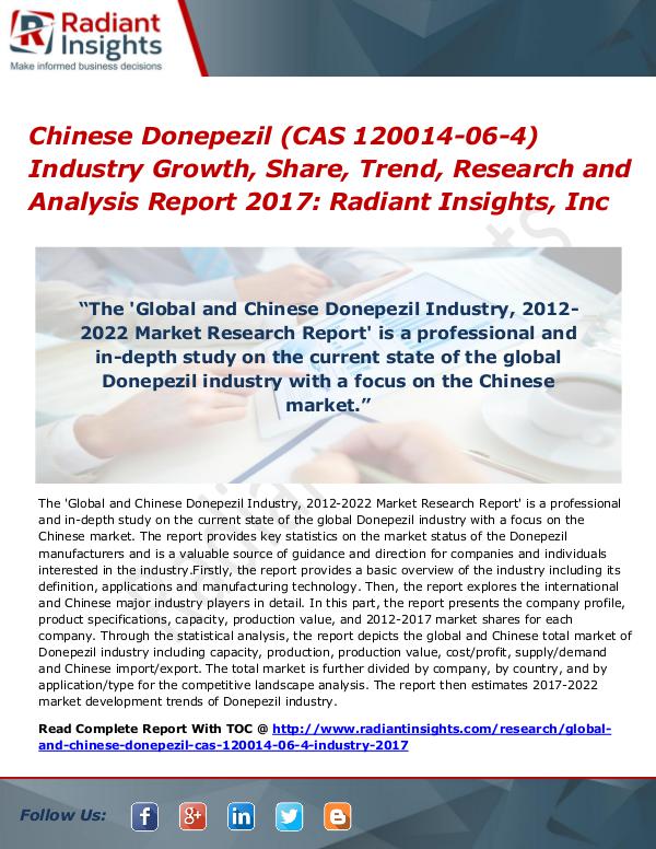 Chinese Donepezil (CAS 120014-06-4) Industry Growth, Share 2017 Chinese Donepezil (CAS 120014-06-4) Industry 2017