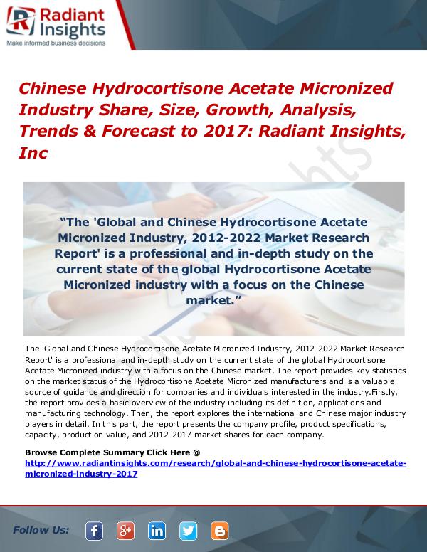 Chinese Hydrocortisone Acetate Micronized Industry Share, Size 2017 Chinese Hydrocortisone Acetate Micronized Industry