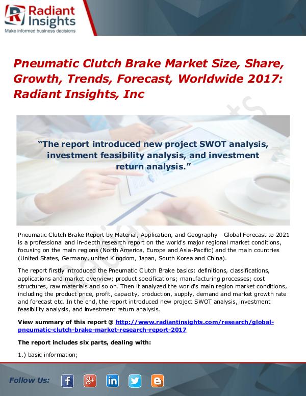 Pneumatic Clutch Brake Market Size, Share, Growth, Trends 2017 Pneumatic Clutch Brake Market Size, Share 2017