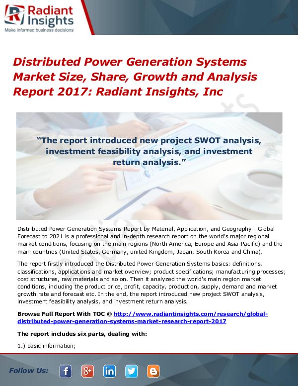 Distributed Power Generation Systems Market Size, Share, Growth 2017 Distributed Power Generation Systems Market 2017