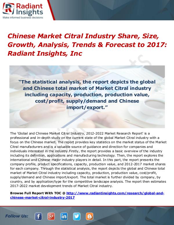 Chinese Market Citral Industry Share, Size, Growth, Analysis 2017 Chinese Market Citral Industry Share, Size 2017
