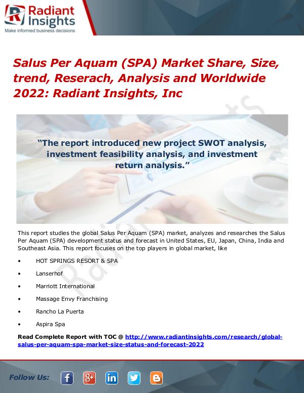 Salus Per Aquam (SPA) Market Share, Size, Trend, Research 2017 Salus Per Aquam (SPA) Market Share, Size 2022