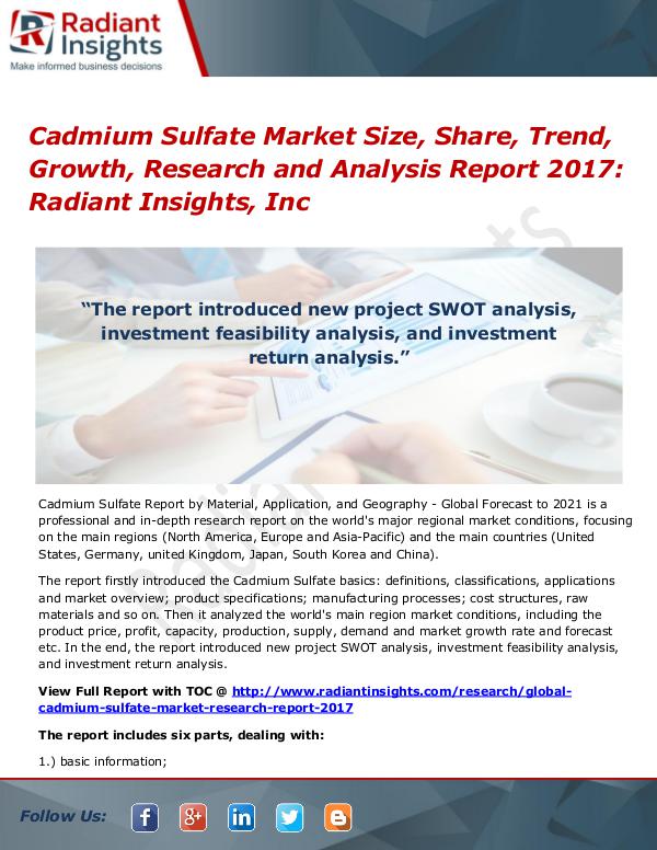 Cadmium Sulfate Market Size, Share, Trend, Growth, Research 2017 Cadmium Sulfate Market Size, Share, Trend 2017