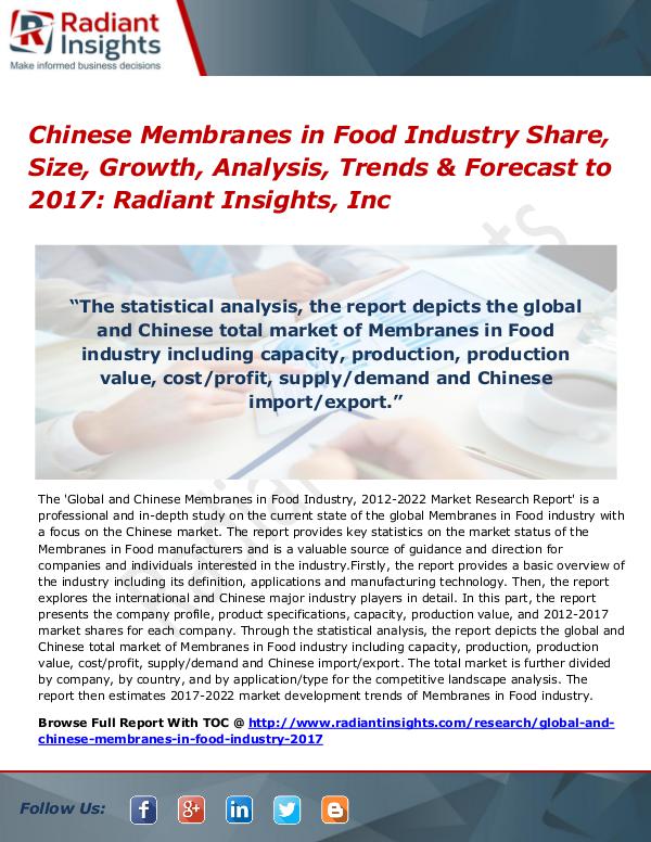 Chinese Membranes in Food Industry Share, Size, Growth, Analysis 2017 Chinese Membranes in Food Industry Share 2017