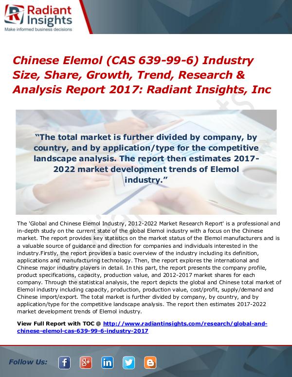 Chinese Elemol (CAS 639-99-6) Industry Size, Share, Growth 2017 Chinese Elemol (CAS 639-99-6) Industry Size 2017