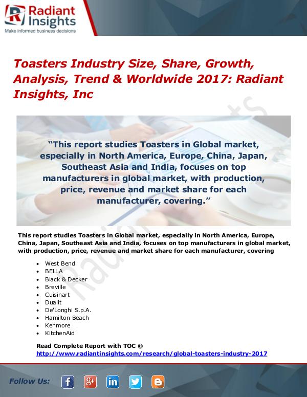 Toasters Industry Size, Share, Growth, Analysis, Trend 2017 Toasters Industry Size, Share, Growth 2017