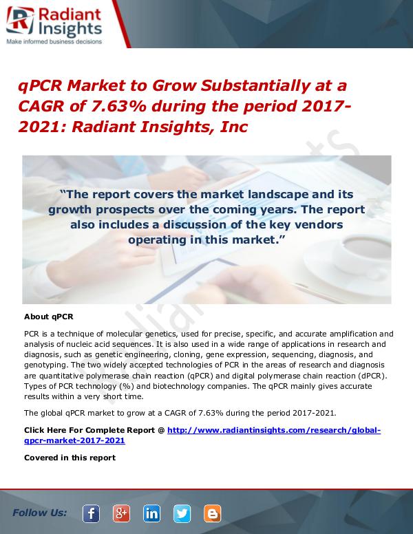 qPCR Market to Grow Substantially at a CAGR of 7.63%  at 2021 qPCR Market 2017-2021