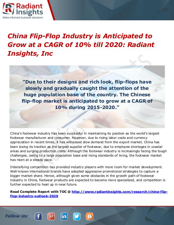 China Flip-Flop Industry is Anticipated to Grow at a CAGR of 10% China Flip-Flop Industry 2020