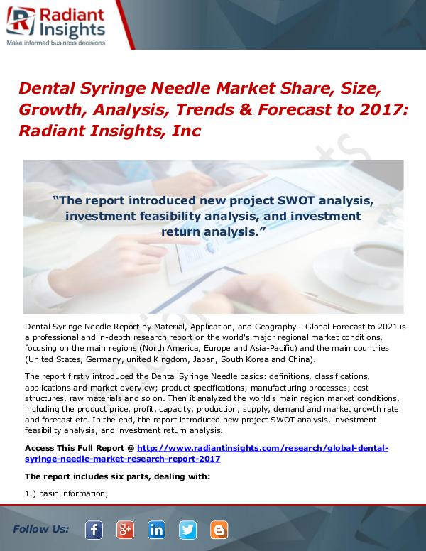Dental Syringe Needle Market Share, Size, Growth, Analysis 2017 Dental Syringe Needle Market Share, Size 2017