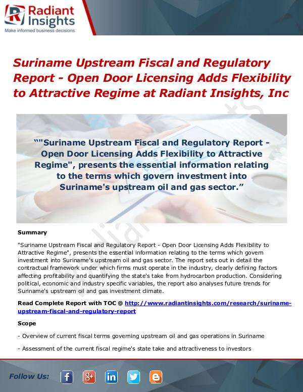 Suriname Upstream Fiscal and Regulatory Report Suriname Upstream Fiscal and Regulatory Report