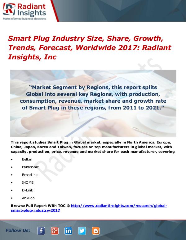 Smart Plug Industry Size, Share, Growth, Trends, Forecast 2017 Smart Plug Industry Size, Share, Growth 2017