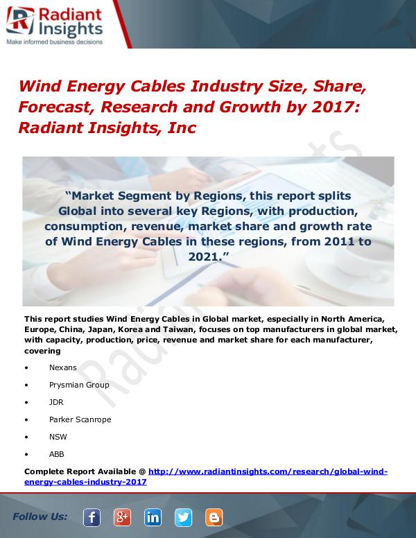 Wind Energy Cables Industry Size, Share, Forecast, Research 2017 Wind Energy Cables Industry Size, Share 2017