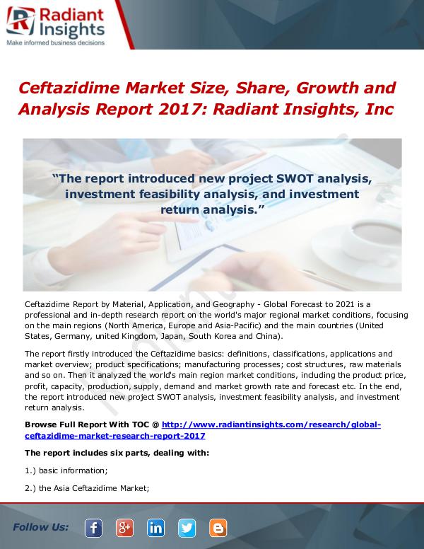 Ceftazidime Market Size, Share, Growth and Analysis Report 2017 Ceftazidime Market Size, Share, Growth 2017