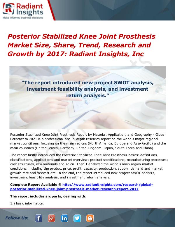 Posterior Stabilized Knee Joint Prosthesis Market Size, Share 2017 Posterior Stabilized Knee Joint Prosthesis Market