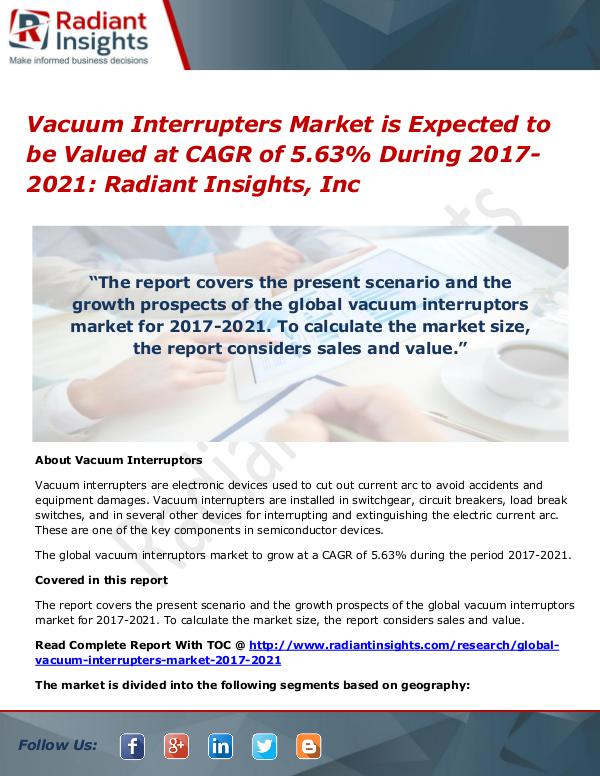 Vacuum Interrupters Market is Expected to be Valued at CAGR of 5.63% Vacuum Interrupters Market 2021