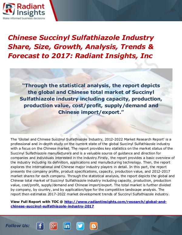 Chinese Succinyl Sulfathiazole Industry Share, Size, Growth by 2017 Chinese Succinyl Sulfathiazole Industry Share 2017