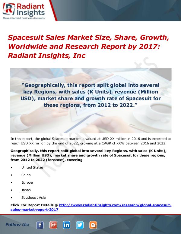 Spacesuit Sales Market Size, Share, Growth, Worldwide 2017 Spacesuit Sales Market Size, Share, Growth 2017