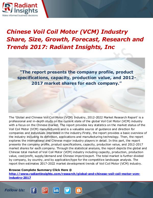 Chinese Voil Coil Motor (VCM) Industry Share, Size, Growth 2017 Chinese Voil Coil Motor (VCM) Industry Share 2017