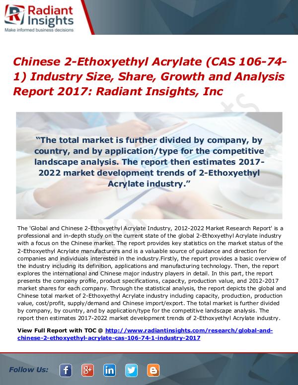 Chinese 2-Ethoxyethyl Acrylate (CAS 106-74-1) Industry Size 2017 Chinese 2-Ethoxyethyl Acrylate (CAS 106-74-1) Indu