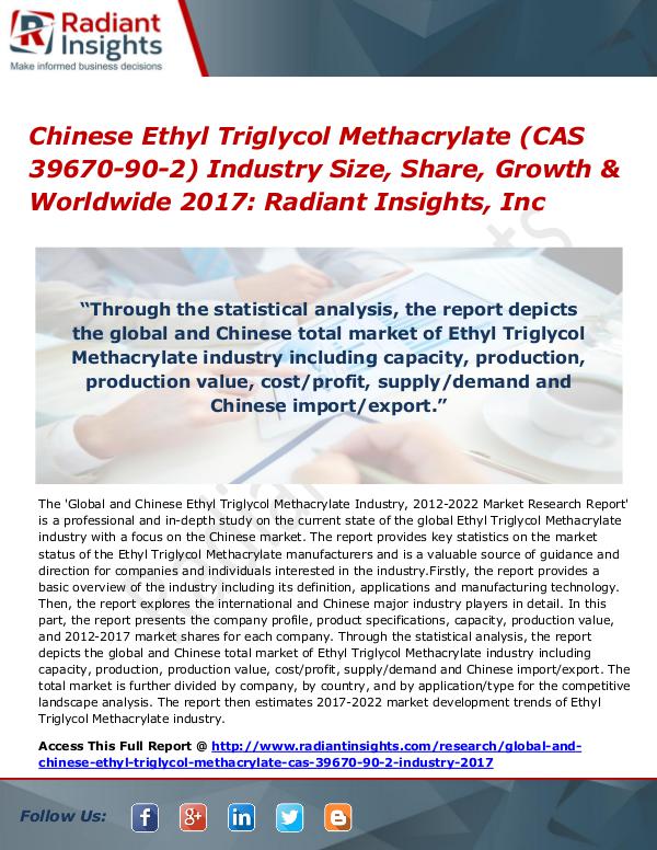 Chinese Ethyl Triglycol Methacrylate (CAS 39670-90-2) Industry 2017 Chinese Ethyl Triglycol Methacrylate Industry 2017