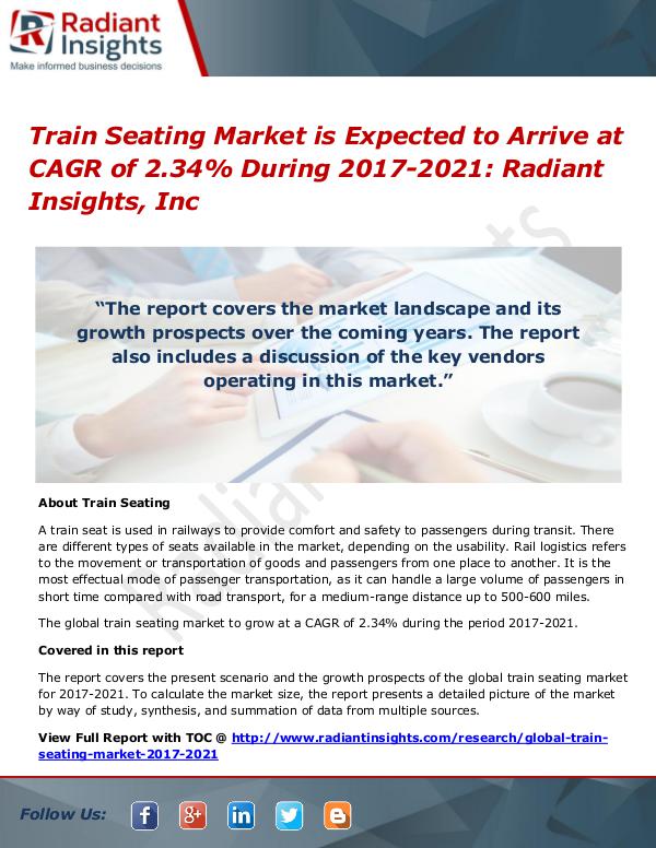 Train Seating Market is Expected to Arrive at CAGR of 2.34% till 2021 Train Seating Market 2021