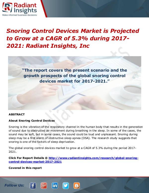 Snoring Control Devices Market is Projected to Grow at a CAGR of 5.3% Snoring Control Devices Market 2021