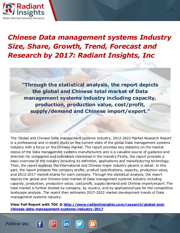 Chinese Data management systems Industry Size, Share, Growth 2017 Chinese Data management systems Industry Size 2017