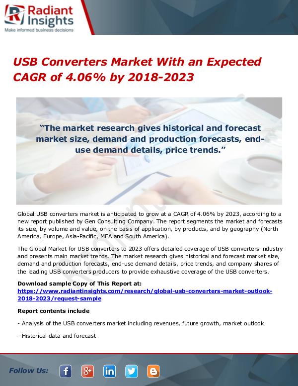 USB Converters Market With an Expected CAGR of 4.06% by 2018-2023 USB Converters Market With an Expected CAGR of 4.0
