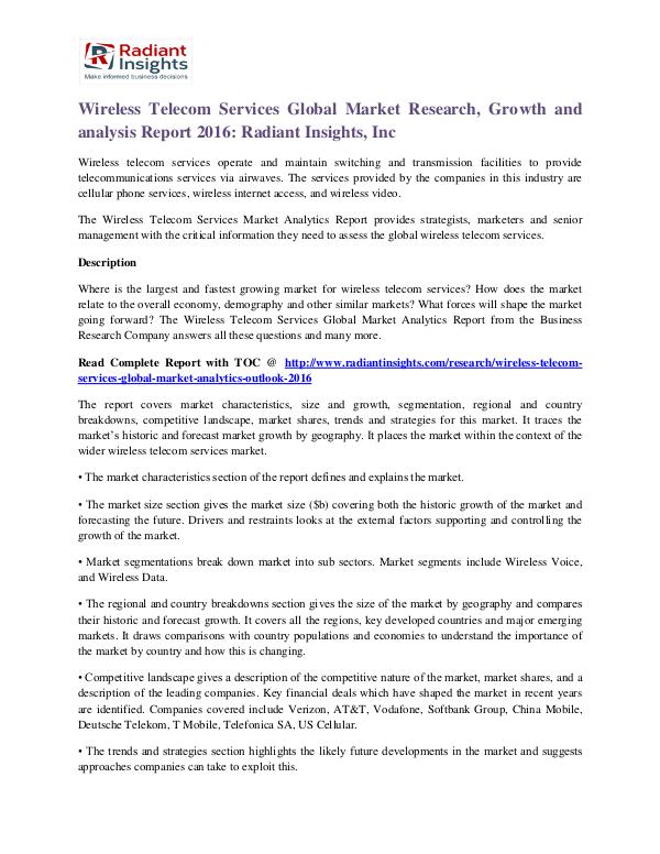 Wireless Telecom Services Market Research, Growth and Analysis Report Wireless Telecom Services Market 2016