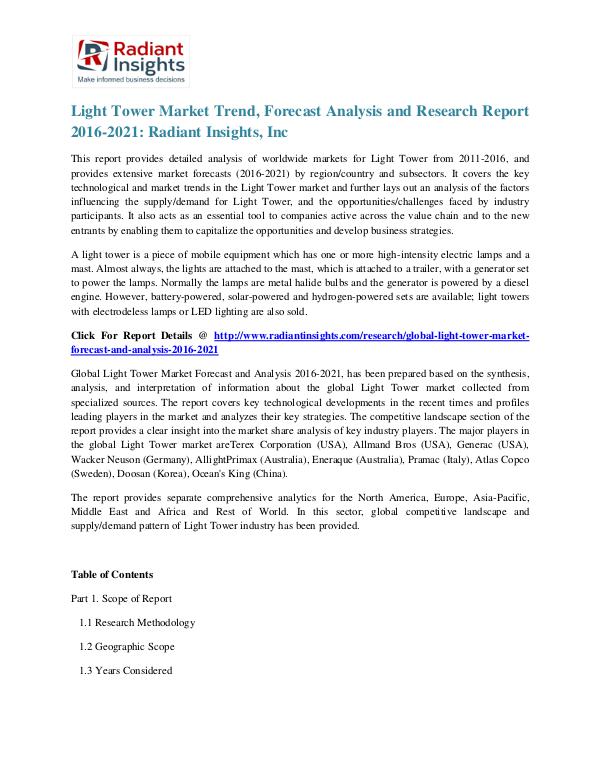 Light Tower Market Trend, Forecast Analysis and Research Report 2016 Light Tower Market 2021