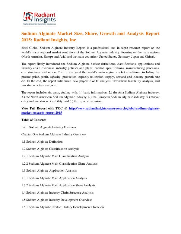 Sodium Alginate Market Size, Share, Growth and Analysis Report 2015 Sodium Alginate Market 2015