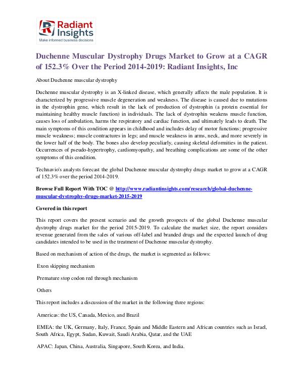 Duchenne Muscular Dystrophy Drugs Market 2019 Duchenne Muscular Dystrophy Drugs Market