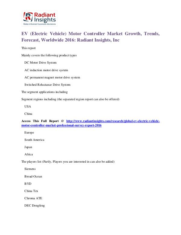 EV (Electric Vehicle) Motor Controller Market 2016 EV (Electric Vehicle) Motor Controller Market