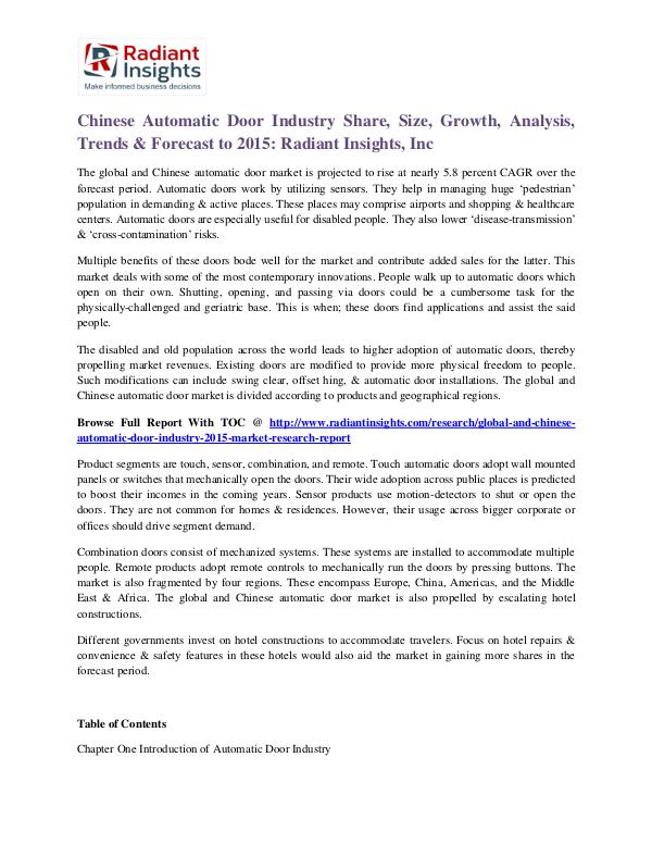 Chinese Automatic Door Industry Share, Size, Growth, Analysis 2015 Chinese Automatic Door Industry 2015