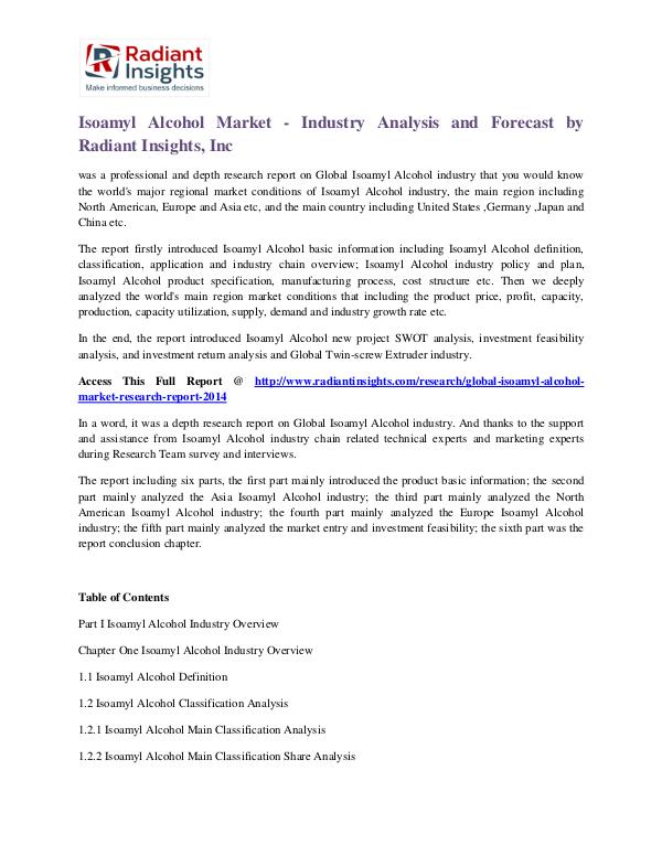 Isoamyl Alcohol Market - Industry Analysis and Forecast Isoamyl Alcohol Market
