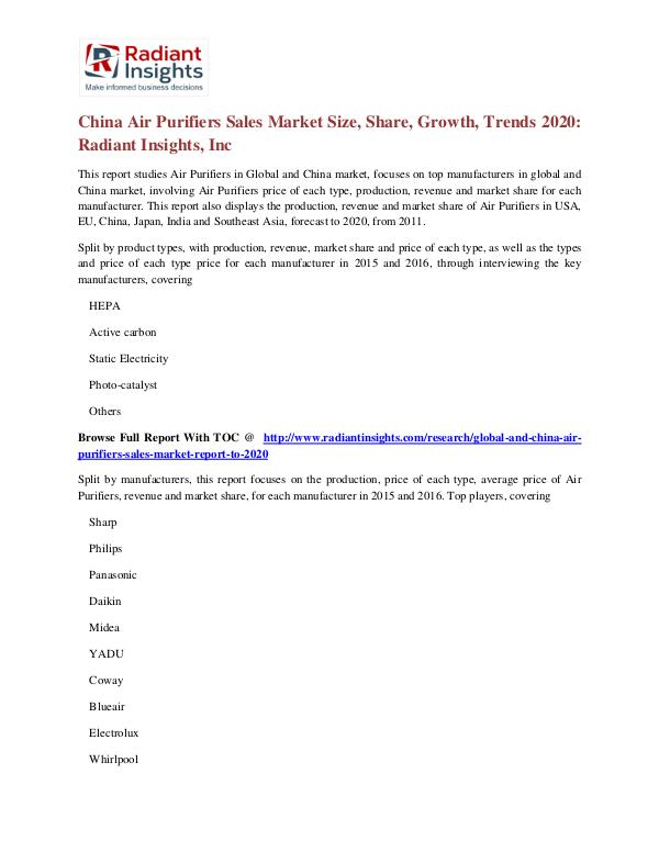 China Air Purifiers Sales Market Size, Share, Growth, Trends 2020 China Air Purifiers Sales Market