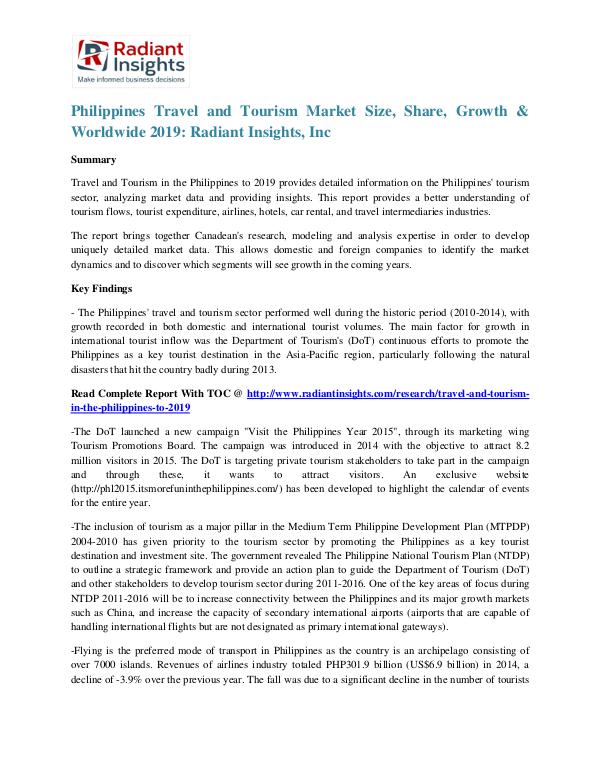 Philippines Travel and Tourism Market Size, Share, Growth & Worldwide Philippines Travel and Tourism Market 2019