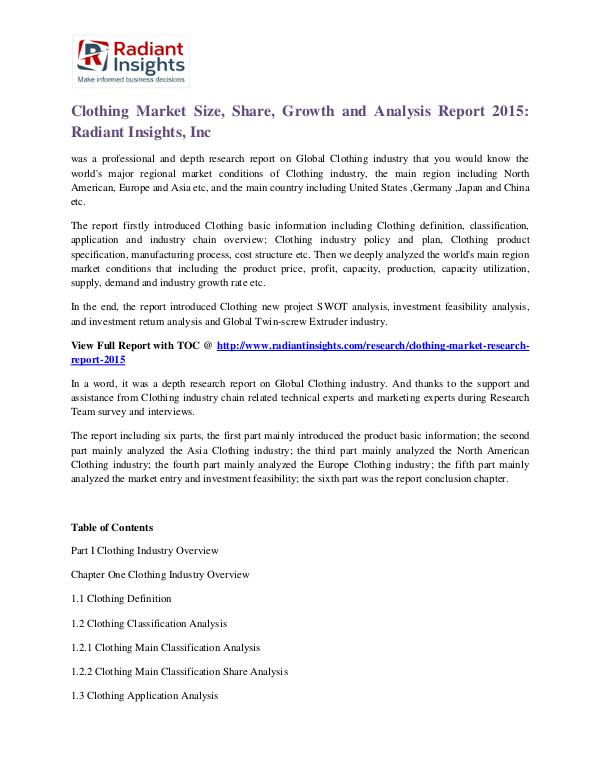 Clothing Market Size, Share, Growth and Analysis Report 2015 Clothing Market 2015