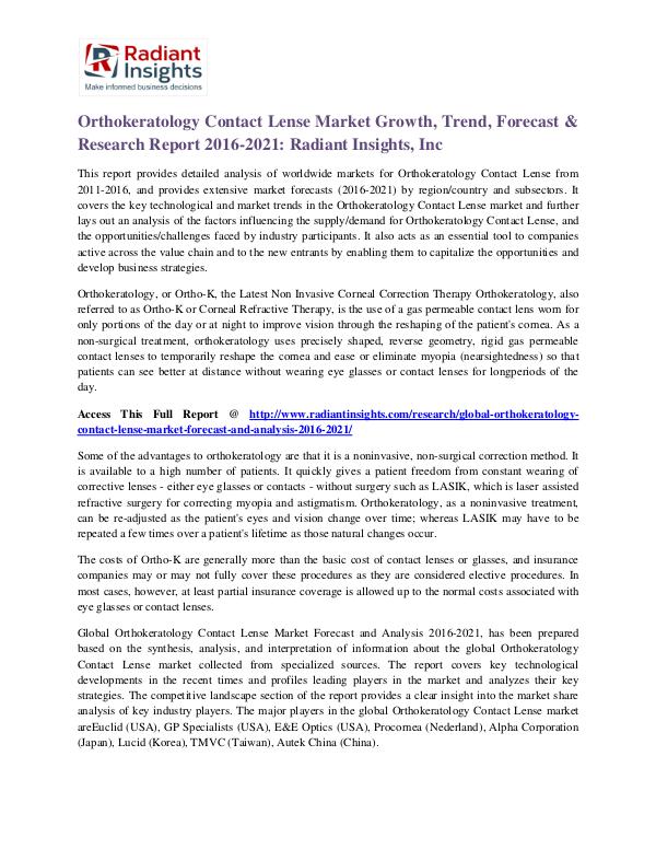 Orthokeratology Contact Lense Market Growth, Trend, Forecast 2021 Orthokeratology Contact Lense Market 2021
