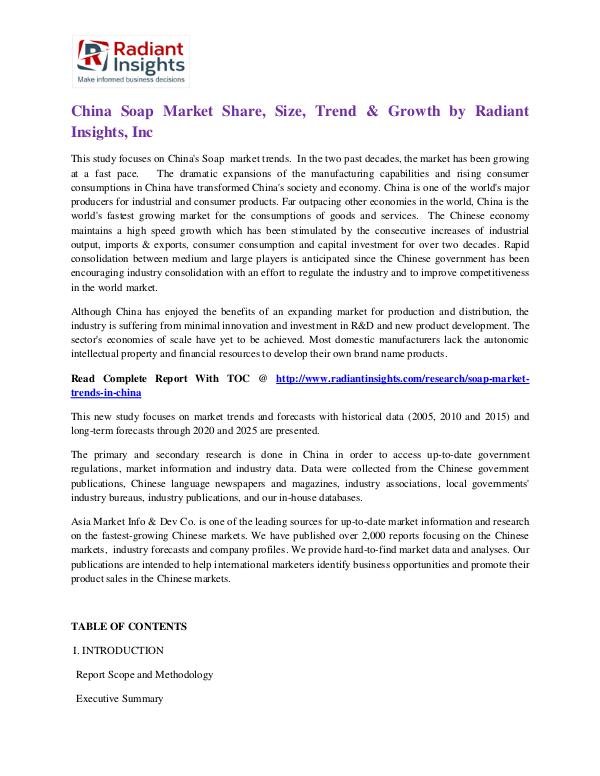 China Soap Market Share, Size, Trend & Growth by Radiant Insights China Soap Market