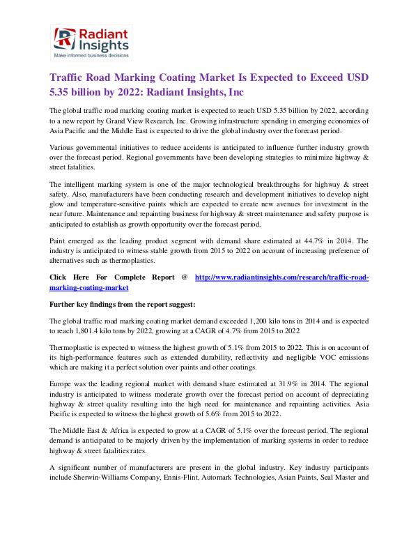 Traffic Road Marking Coating Market Traffic Road Marking Coating Market 2022