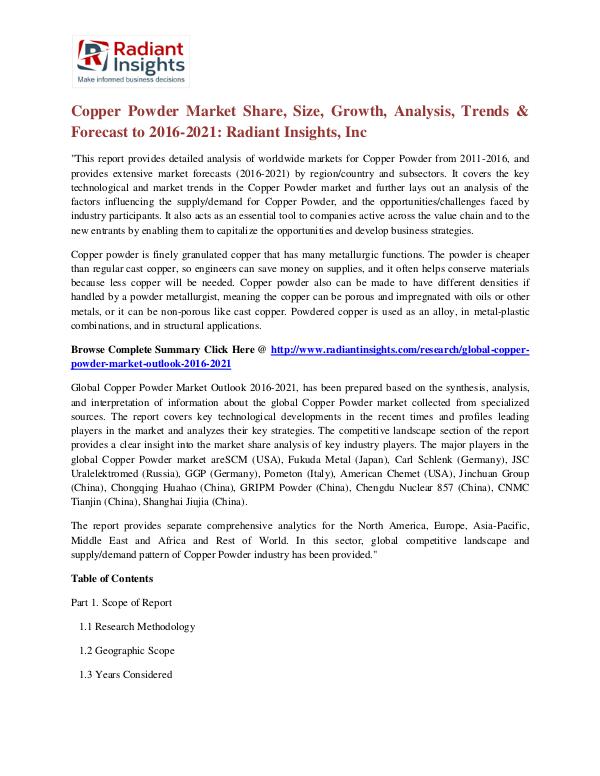 Copper Powder Market Share, Size, Growth, Analysis, Trends 2021 Copper Powder Market 2021