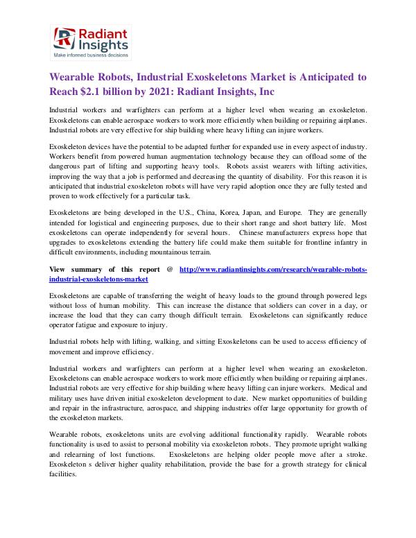 Wearable Robots, Industrial Exoskeletons Market 2021 Wearable Robots Industrial Exoskeletons Market
