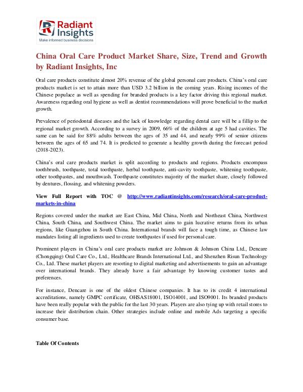 China Oral Care Product Market Share, Size, Trend and Growth China Oral Care Product Market