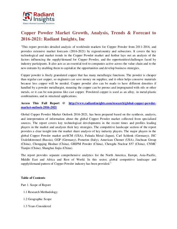 Copper Powder Market Growth, Analysis, Trends & Forecast to 2016-2021 Copper Powder Market 2021