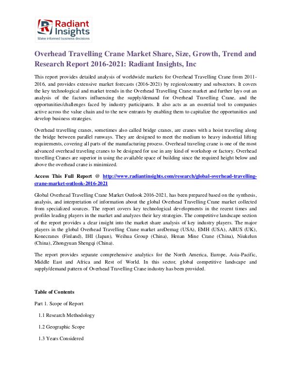 Overhead Travelling Crane Market Share, Size, Growth, Trend 2021 Overhead Travelling Crane Market 2021