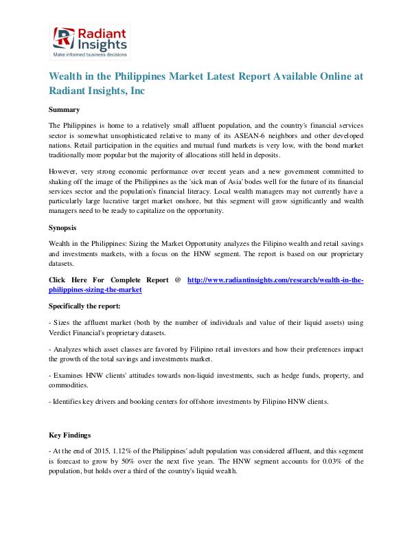 Wealth in the Philippines Market Latest Report Available Online Wealth in the Philippines Market