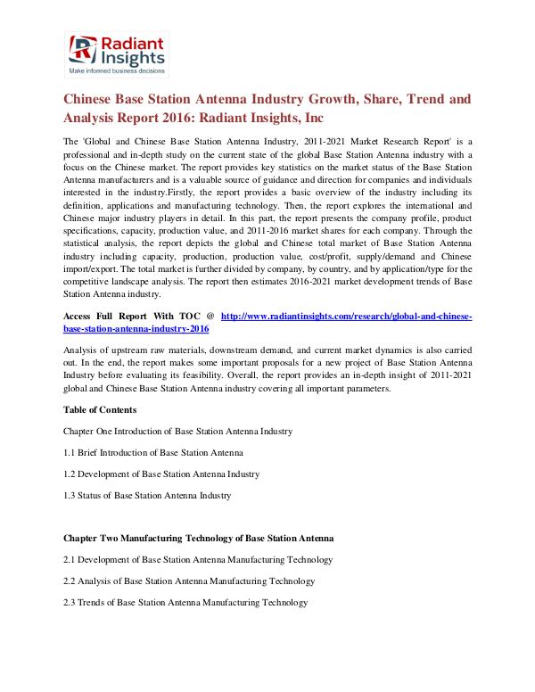 Chinese Base Station Antenna Industry Growth, Share, Trend 2016 Base Station Antenna Industry 2016
